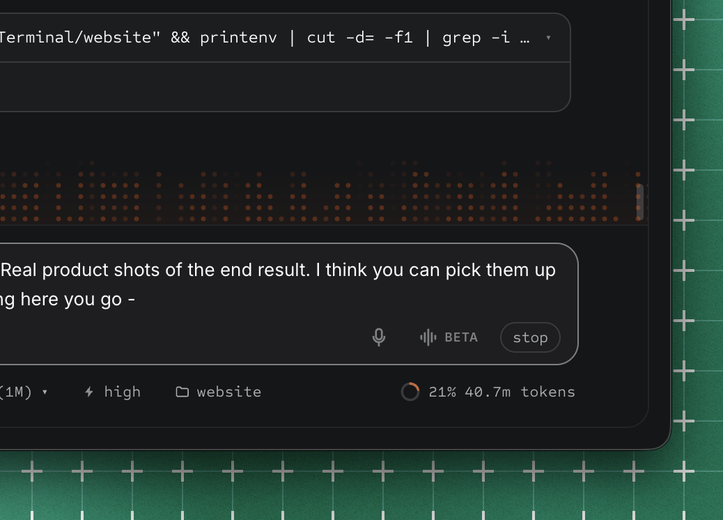 The shipped thinking animation in a Granular chat: columns of small orange dots rising from the bottom of the chat, between a running command and the message box